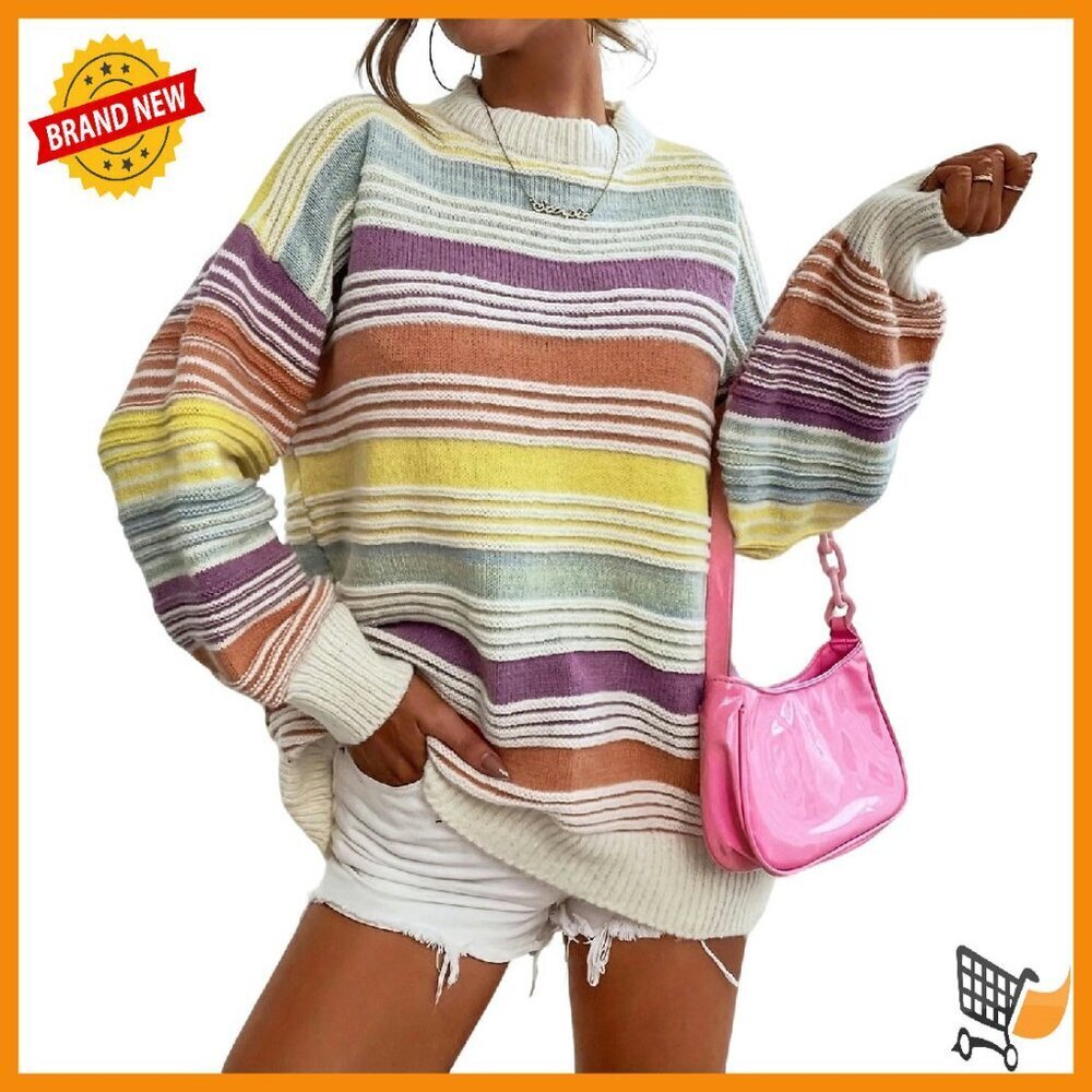 Oversized Striped Pullover Sweater Women's Knit Jumper Fall Winter